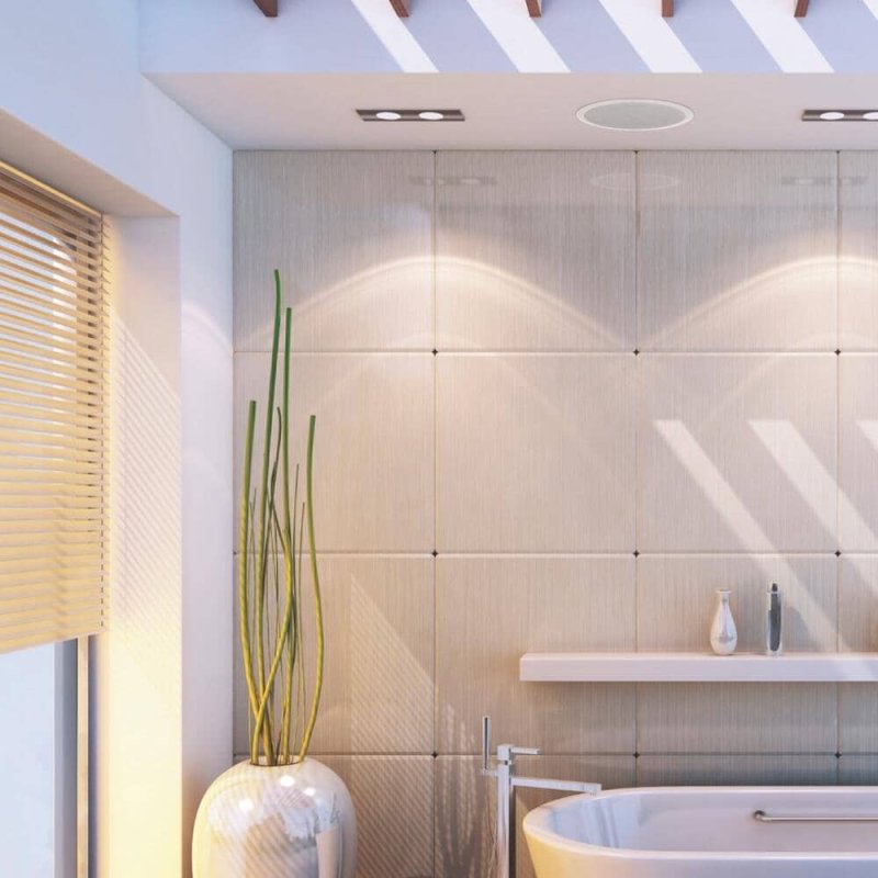 Q Acoustics Qi 65Cw Weatherproof In-Ceiling Speaker (Pair) — lifestyle (bathroom installation)