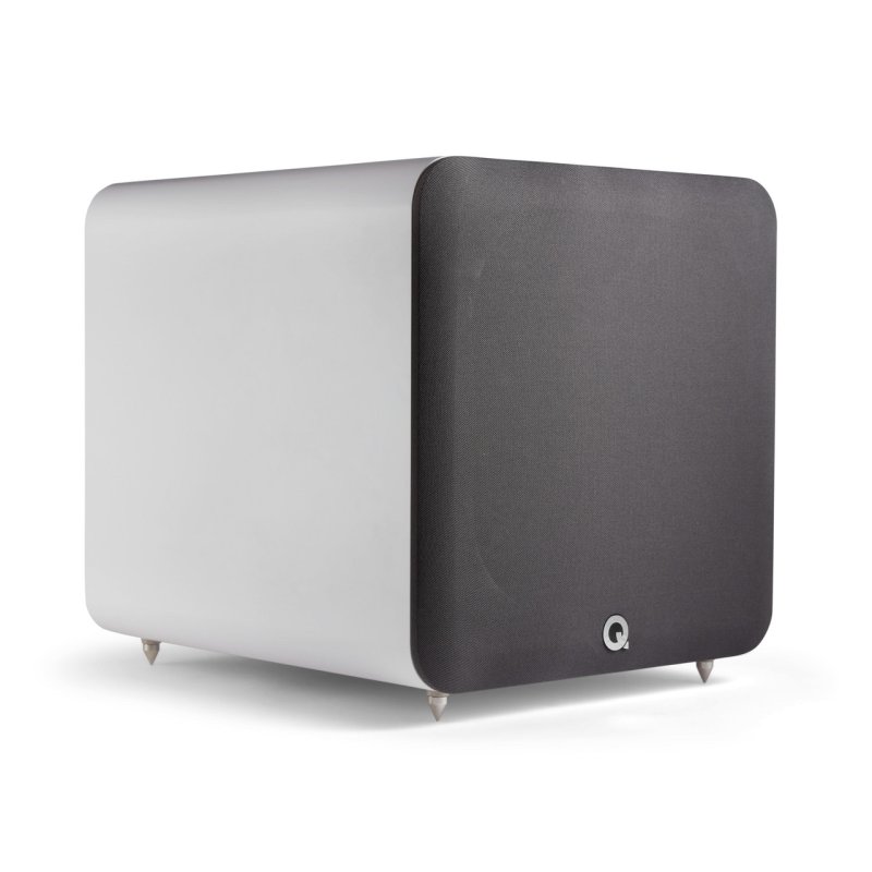 Q Acoustics Q SUB 120 Subwoofer White — Front Angle with Grille