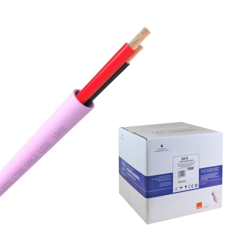 QED QX16/2 LSZH Speaker Cable Pink (100m Reel) — with packaging