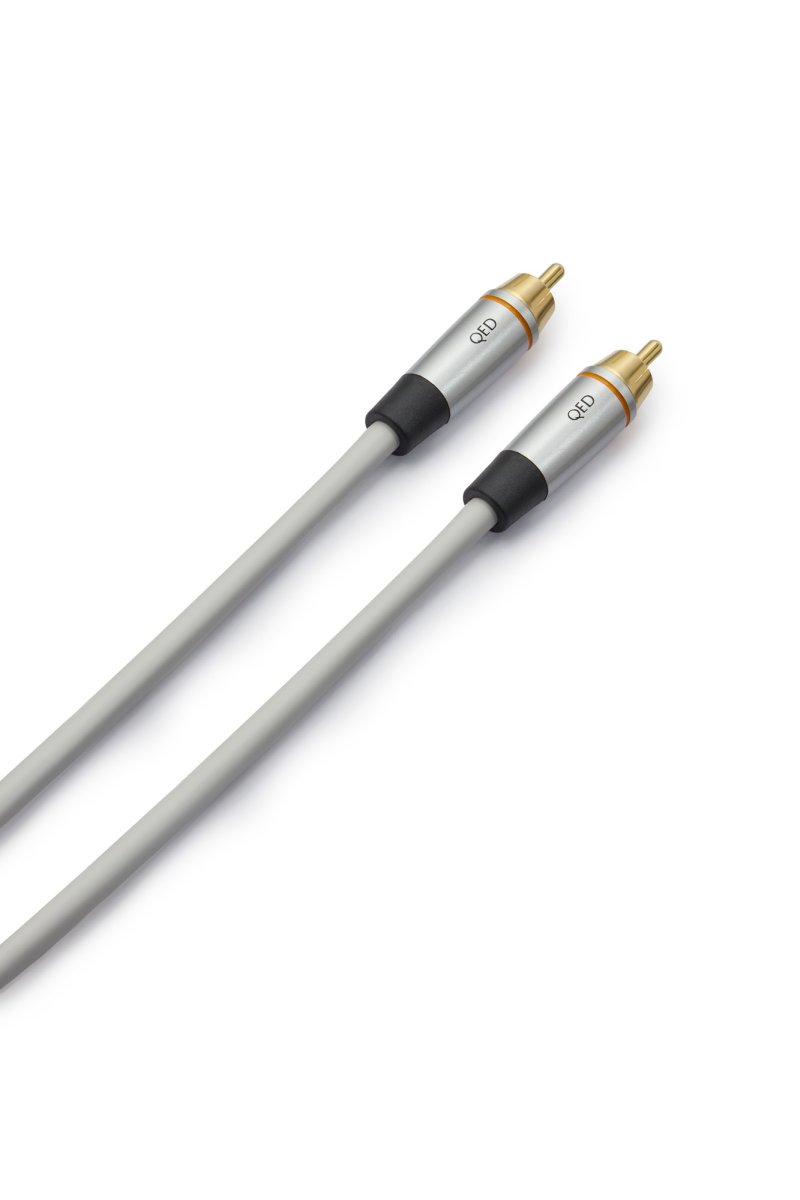 QED Performance Subwoofer cable connectors, angled view