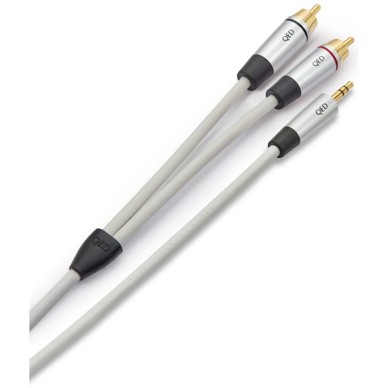 QED Performance J2P connectors at an angle, silver-grey barrels with gold-plated contacts