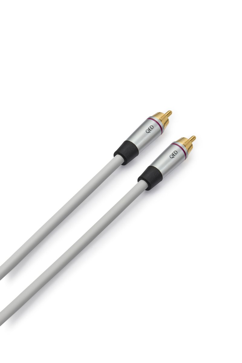 QED Performance Digital Audio cable phono connectors, angled view