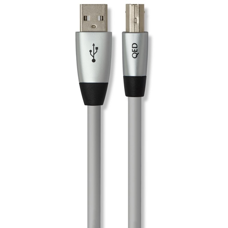 QED Performance USB nickel-plated Type-A and Type-B plugs, face on