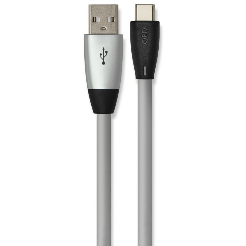 QED Performance USB nickel-plated USB Type-A and USB Type-C plugs, face on