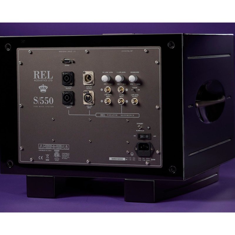REL Acoustics S/550 Subwoofer - rear panel showing all connections