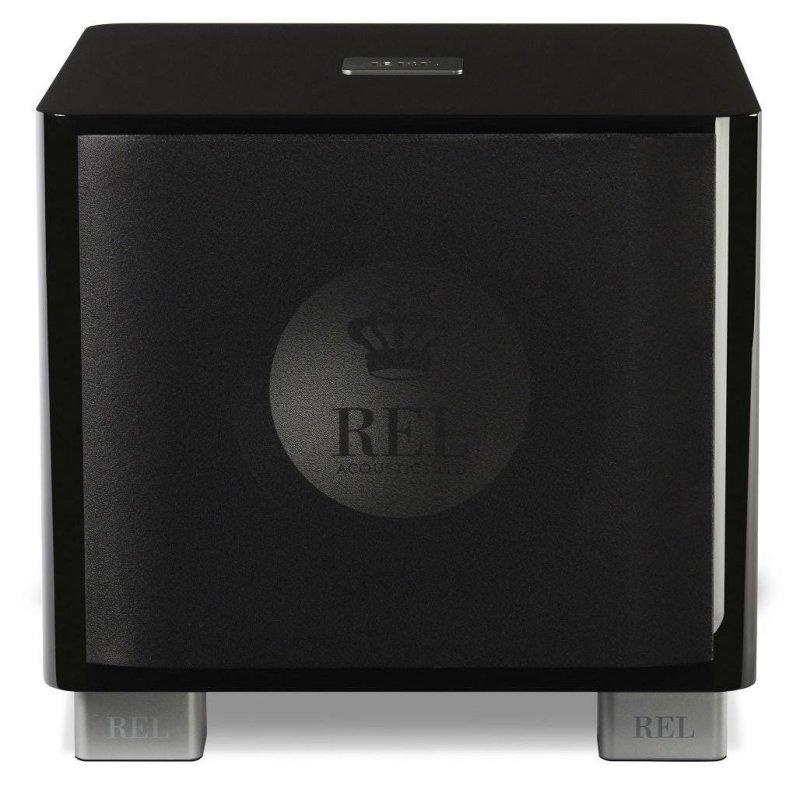REL Acoustics T/9x Subwoofer Piano Gloss Black — front view (grille on)