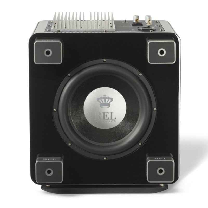 REL Acoustics T/9x Subwoofer Piano Gloss Black — bottom view (down-firing driver)
