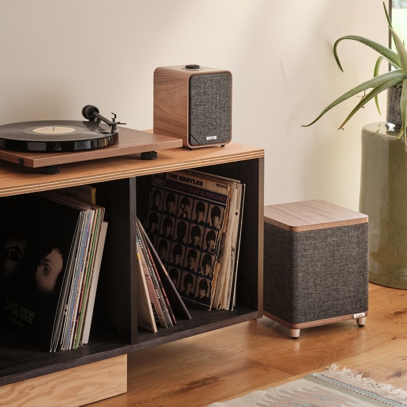 Ruark RS1 Subwoofer Rich Walnut lifestyle with R-Series