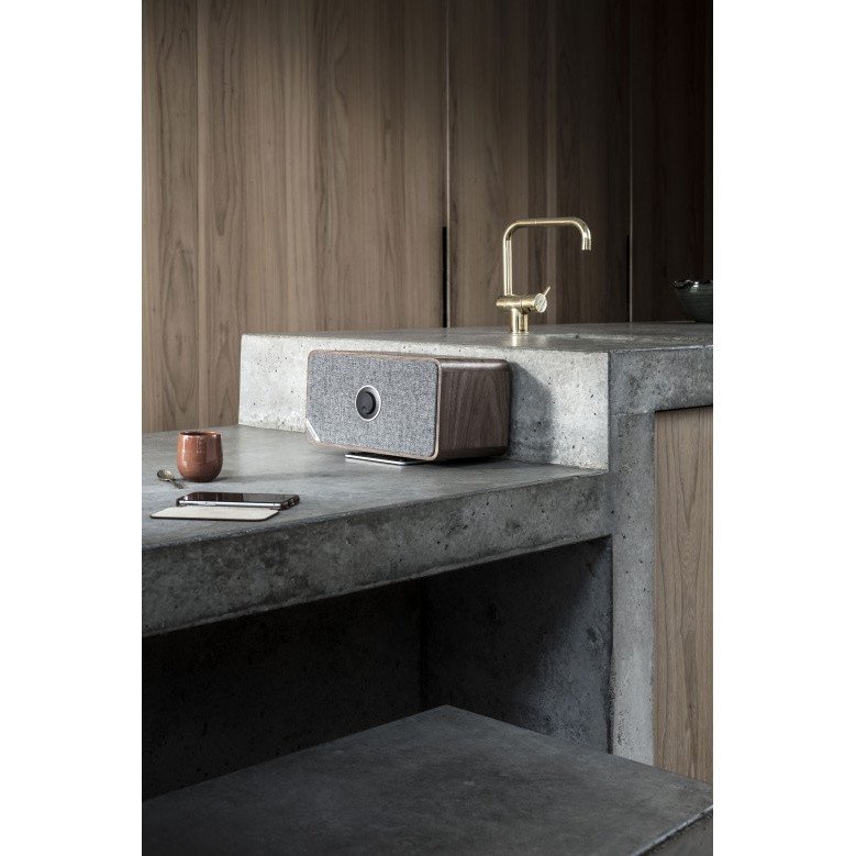 Ruark MRx Wireless Speaker Walnut — lifestyle (concrete kitchen)