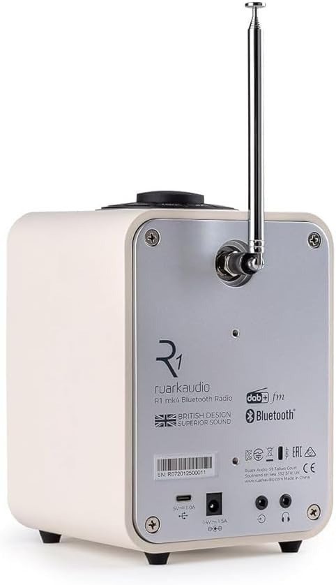 Ruark R1 Mk4 Deluxe Bluetooth Radio Light Cream — rear panel showing connections