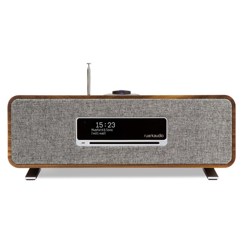 Ruark R3S Compact Music System (Rich Walnut) — front with antenna