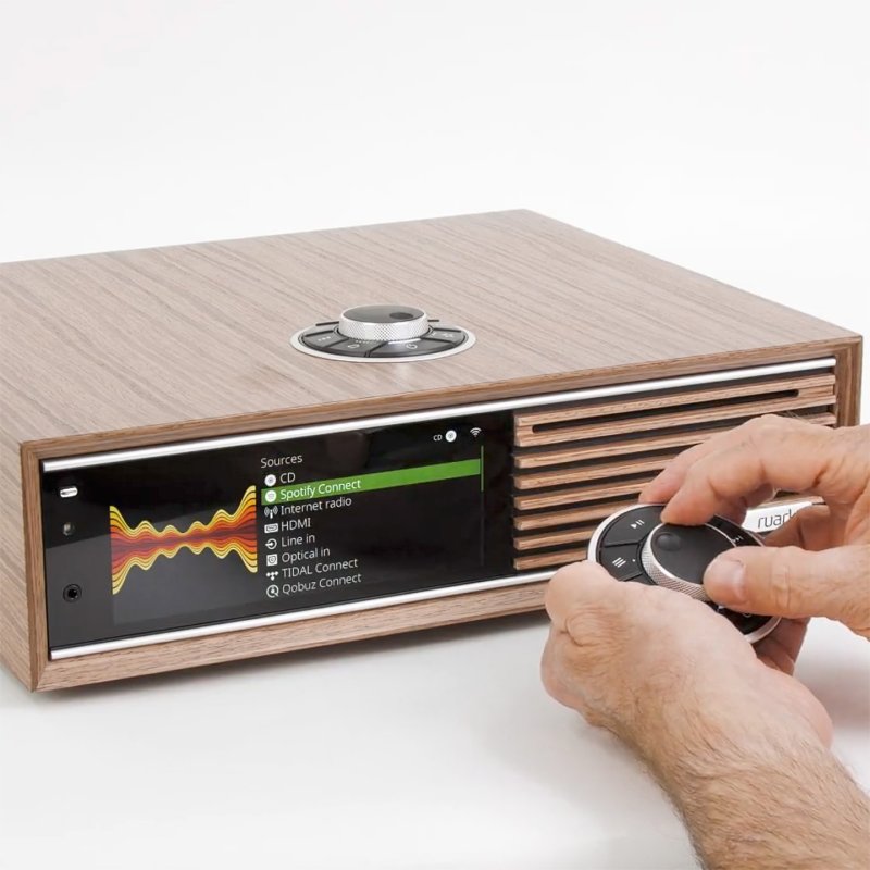 Ruark R710 source menu and rechargeable wireless remote, Fused Walnut