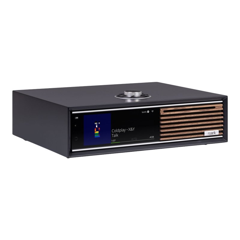 Ruark R710 CD Hi-Fi Console in Satin Charcoal, angled view