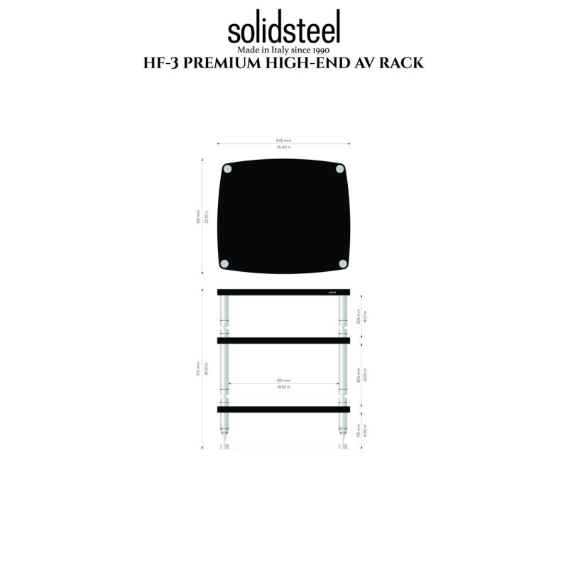 Solid Steel HF-3 Hi-Fi Rack (Flat Black) — dimensions diagram