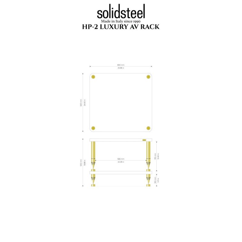 Solid Steel HP-2 Ceramic Hi-Fi Rack (Natural) — dimensions diagram