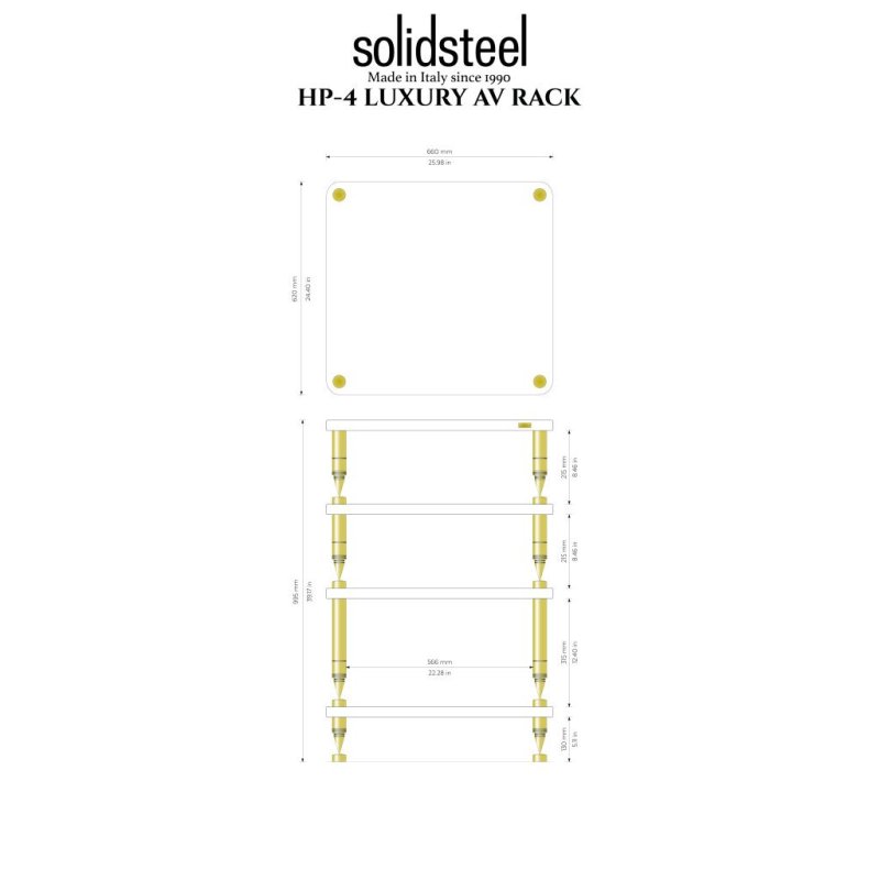 Solid Steel HP-4 Ceramic Hi-Fi Rack (Natural) — dimensions diagram
