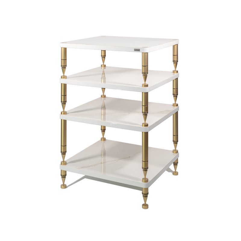 Solid Steel HP-4 Ceramic Hi-Fi Rack (Natural) — Calacatta White with brass frame