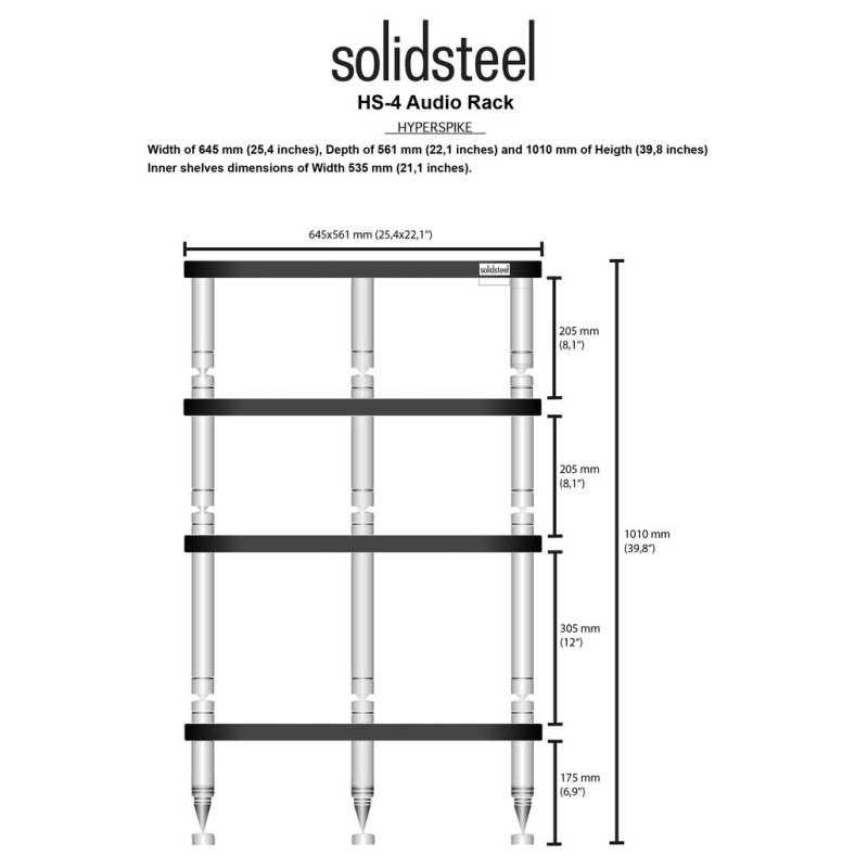 Solid Steel HS-4 Hi-Fi Rack (Gloss Black) — dimensions diagram