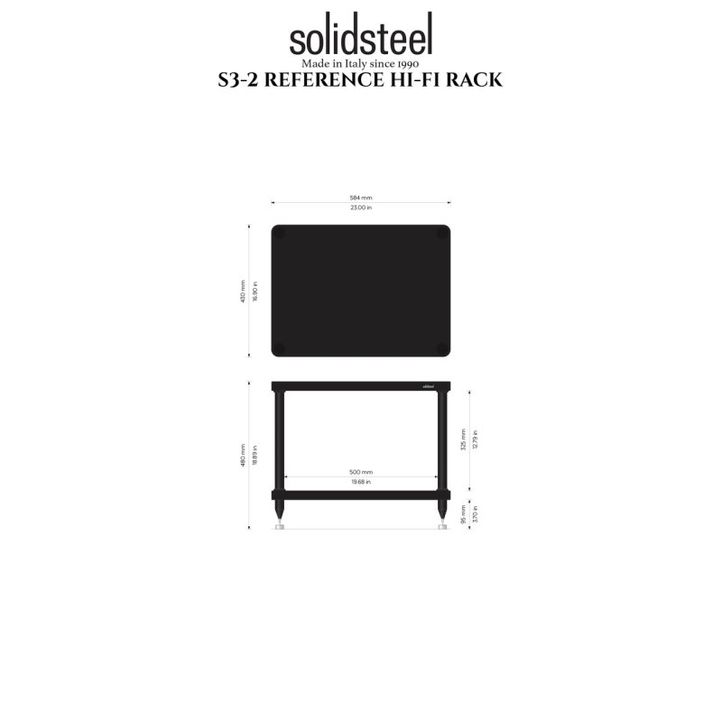 Solid Steel S3-2 Hi-Fi Rack (White) — dimensions diagram