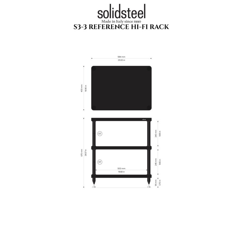 Solid Steel S3-3 Hi-Fi Rack (Black) — dimensions diagram