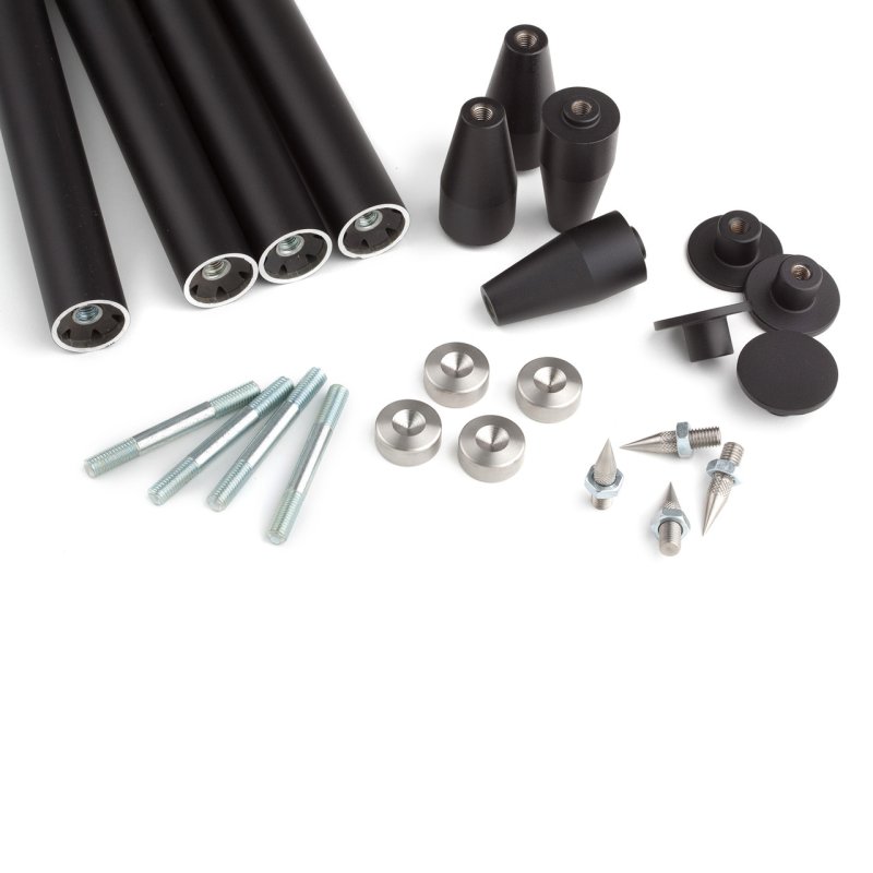 Solid Steel S Series hardware kit — tubes, spikes, pads, and connectors