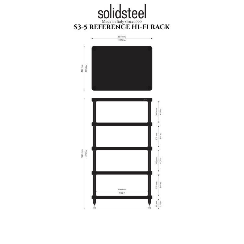 Solid Steel S3-5 Hi-Fi Rack (Walnut) — dimensions diagram