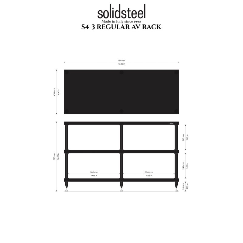 Solid Steel S4-3 Hi-Fi Rack (Black) — dimensions diagram