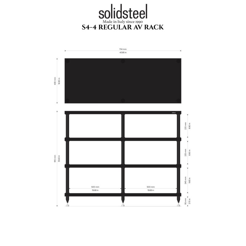 Solid Steel S4-4 Hi-Fi Rack (Black) — dimensions diagram