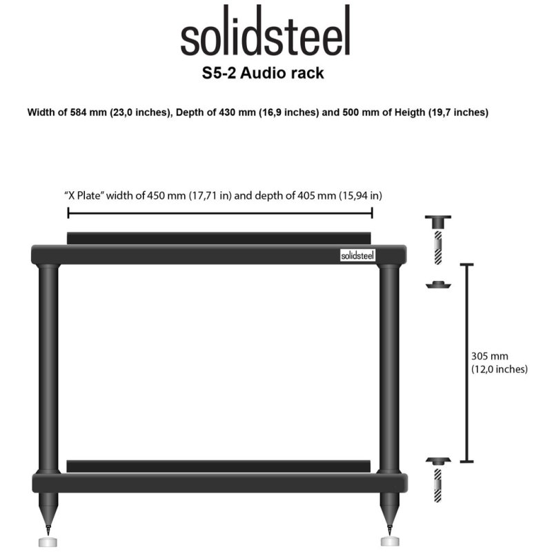 Solid Steel S5-2 Hi-Fi Rack (White) — dimensions diagram
