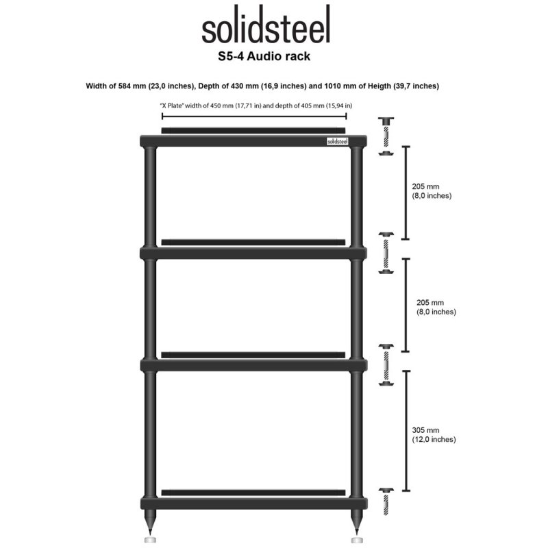 Solid Steel S5-4 Hi-Fi Rack — dimension diagram showing shelf spacing