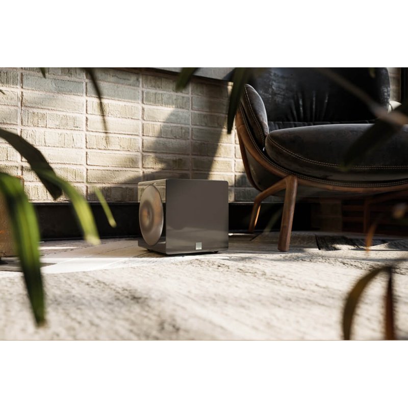 SVS 3000 Micro Subwoofer in Gloss Black lifestyle view in modern room setting