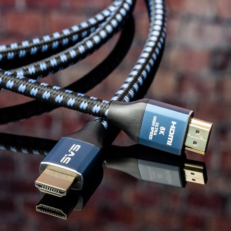 SVS SoundPath Ultra HDMI Cable (2m) — lifestyle, cable on reflective surface