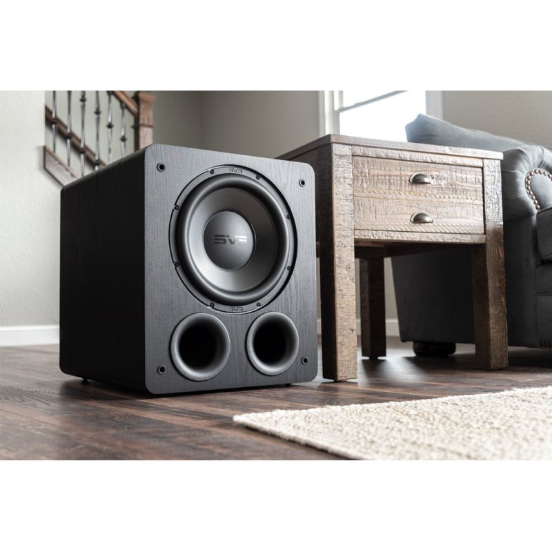 SVS PB-3000 Subwoofer Black Ash — in a living room