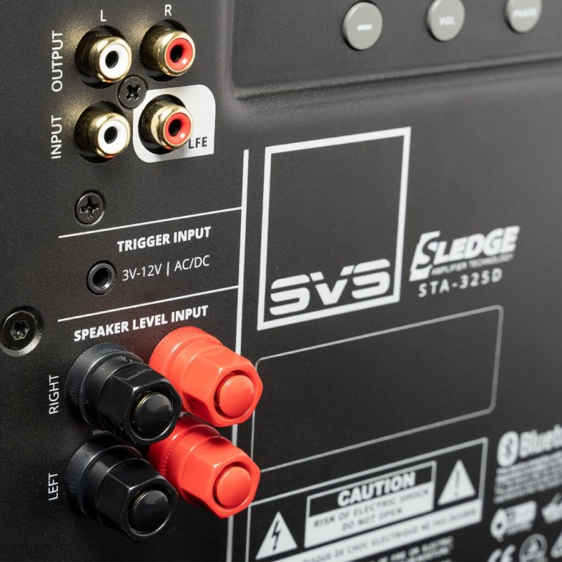 SVS SB-1000 Pro subwoofer Sledge STA-325D amplifier panel with RCA, LFE, trigger and speaker level inputs