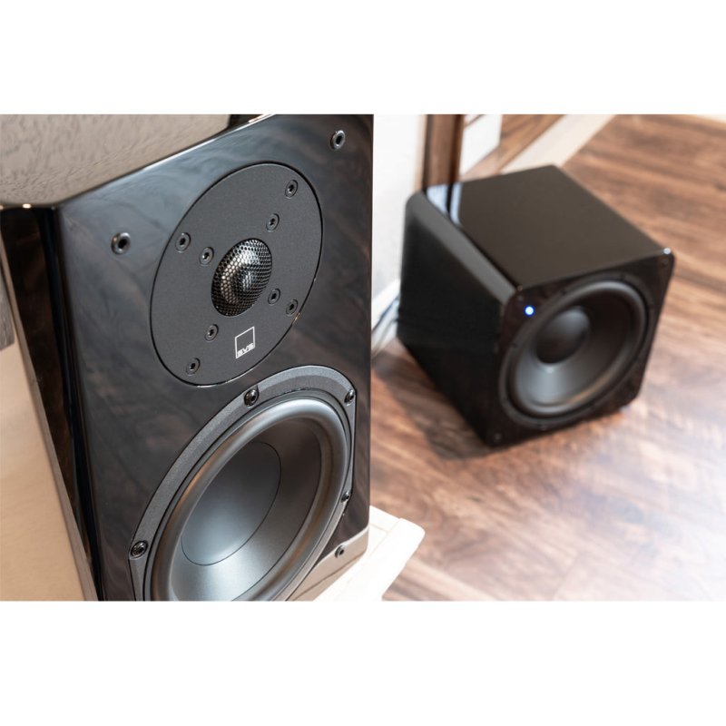 SVS Prime Bookshelf Speaker - Black Ash (Pair) — driver close-up