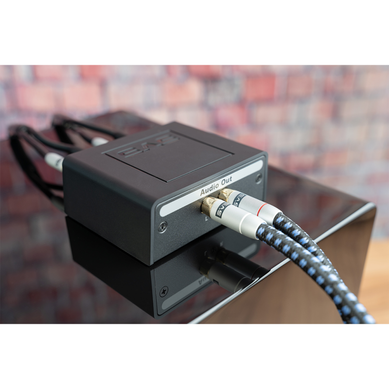 SVS SoundPath Speaker Level Subwoofer Adaptor — lifestyle showing Audio Out connections