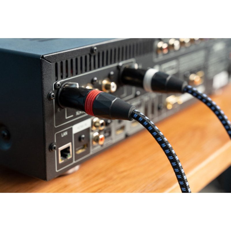 SVS SoundPath Balanced XLR Audio Cable - plugged into amplifier rear panel
