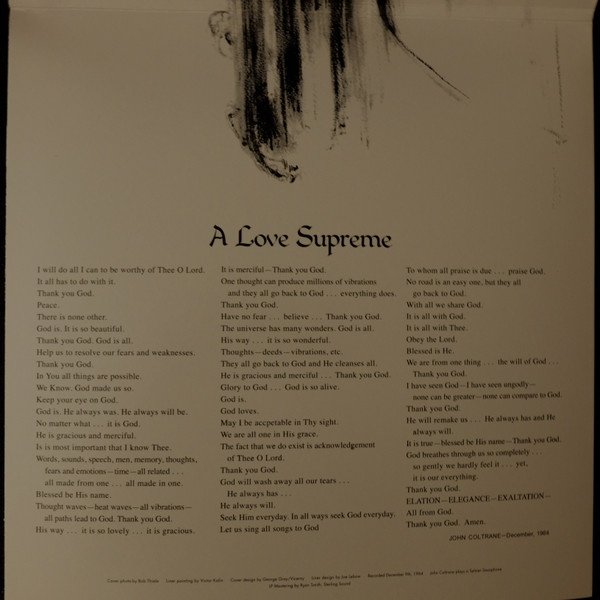 Gatefold right panel printing the A Love Supreme devotional poem
