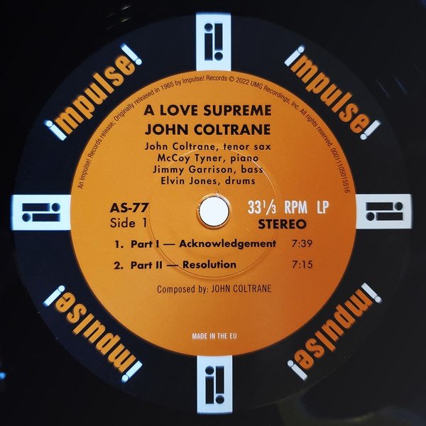 Impulse! record label side 1, catalogue number AS-77, Part I Acknowledgement and Part II Resolution