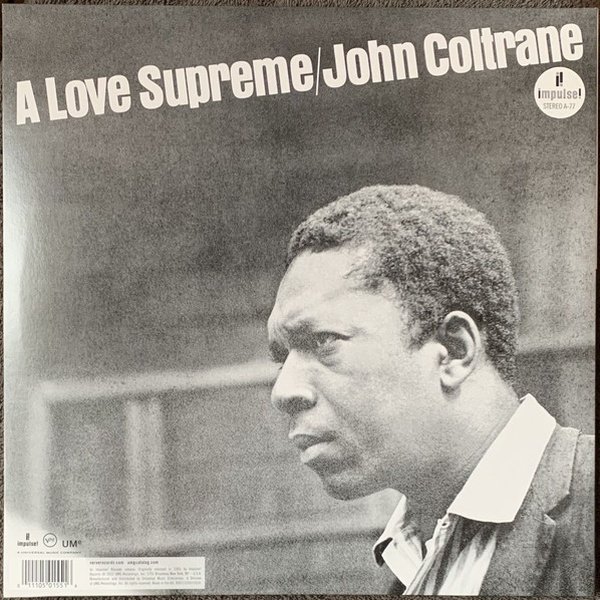 John Coltrane A Love Supreme LP rear cover with Impulse!, Verve and UMe logos and barcode