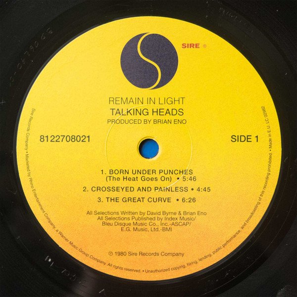 Talking Heads - Remain In Light (LP) Vinyl, side one record label