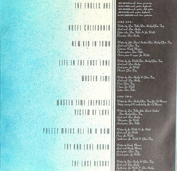 Eagles Hotel California LP inner sleeve track credits