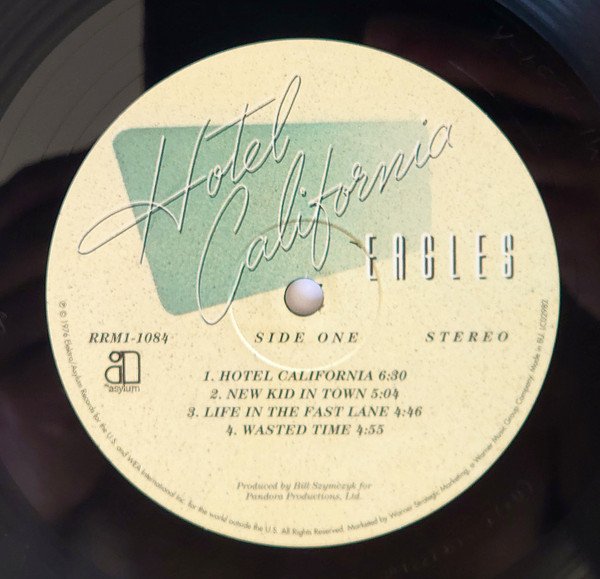 Eagles Hotel California LP record label side one