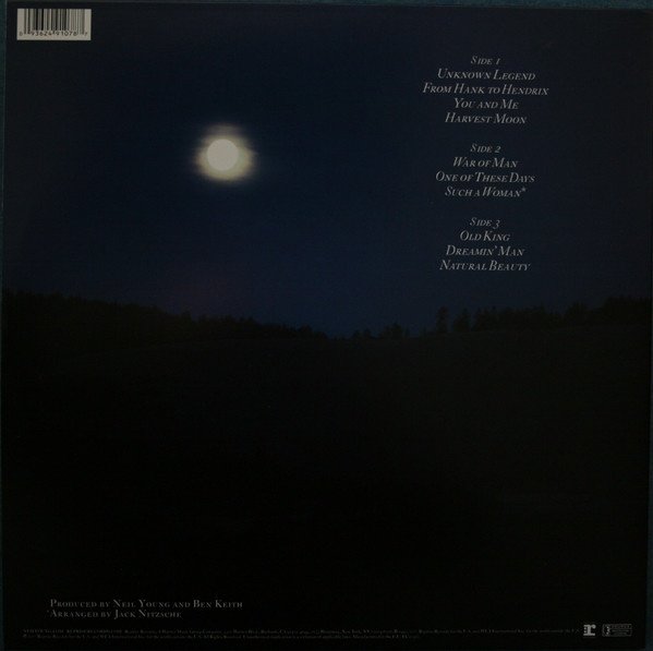 Neil Young Harvest Moon 2LP vinyl back cover with track listing