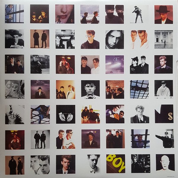 Printed inner sleeve, side one, photograph grid of Pet Shop Boys