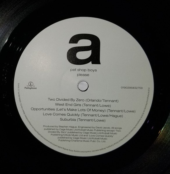 Parlophone record label, side A, with side one tracklisting