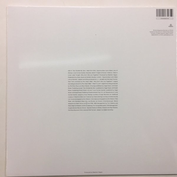 Pet Shop Boys Please LP rear cover with tracklisting, credits and barcode