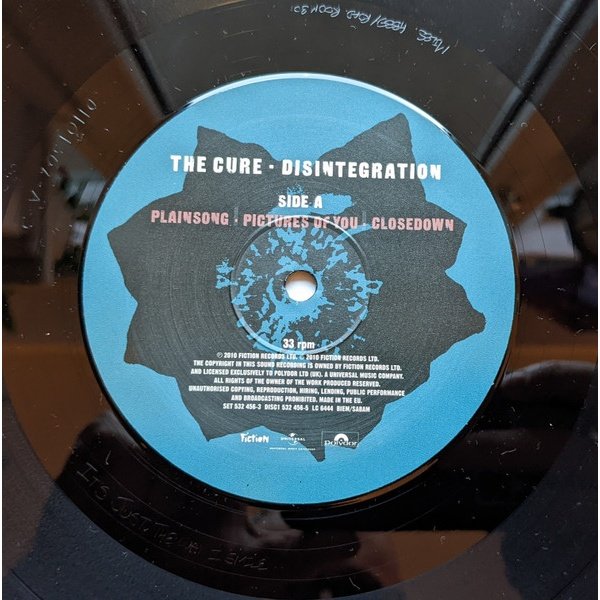 The Cure - Disintegration (2LP) Vinyl, side A record label on black 180g vinyl