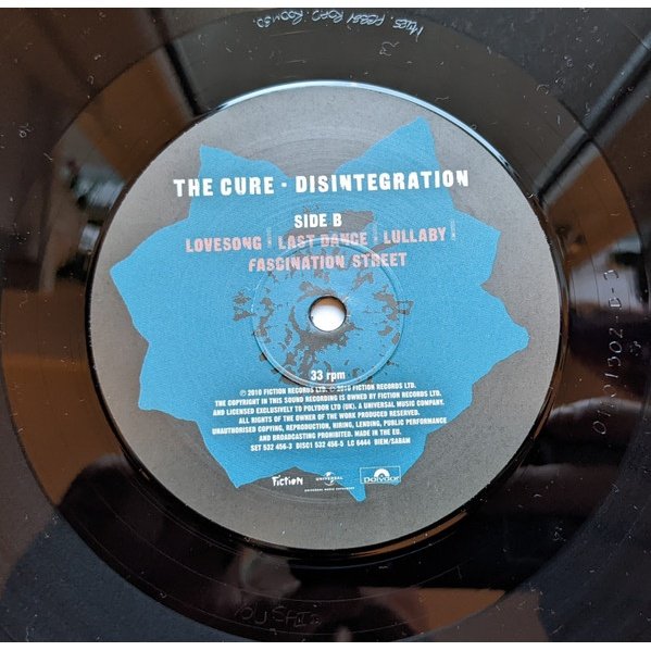 The Cure - Disintegration (2LP) Vinyl, side B record label on black 180g vinyl