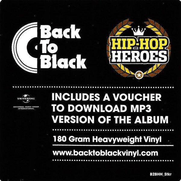 Back To Black and Hip-Hop Heroes hype sticker, 180 gram heavyweight vinyl